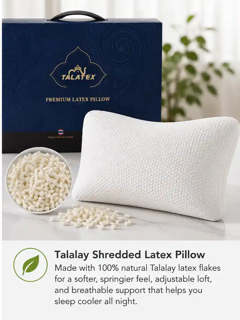 Talalay shredded latex pillow with adjustable fill